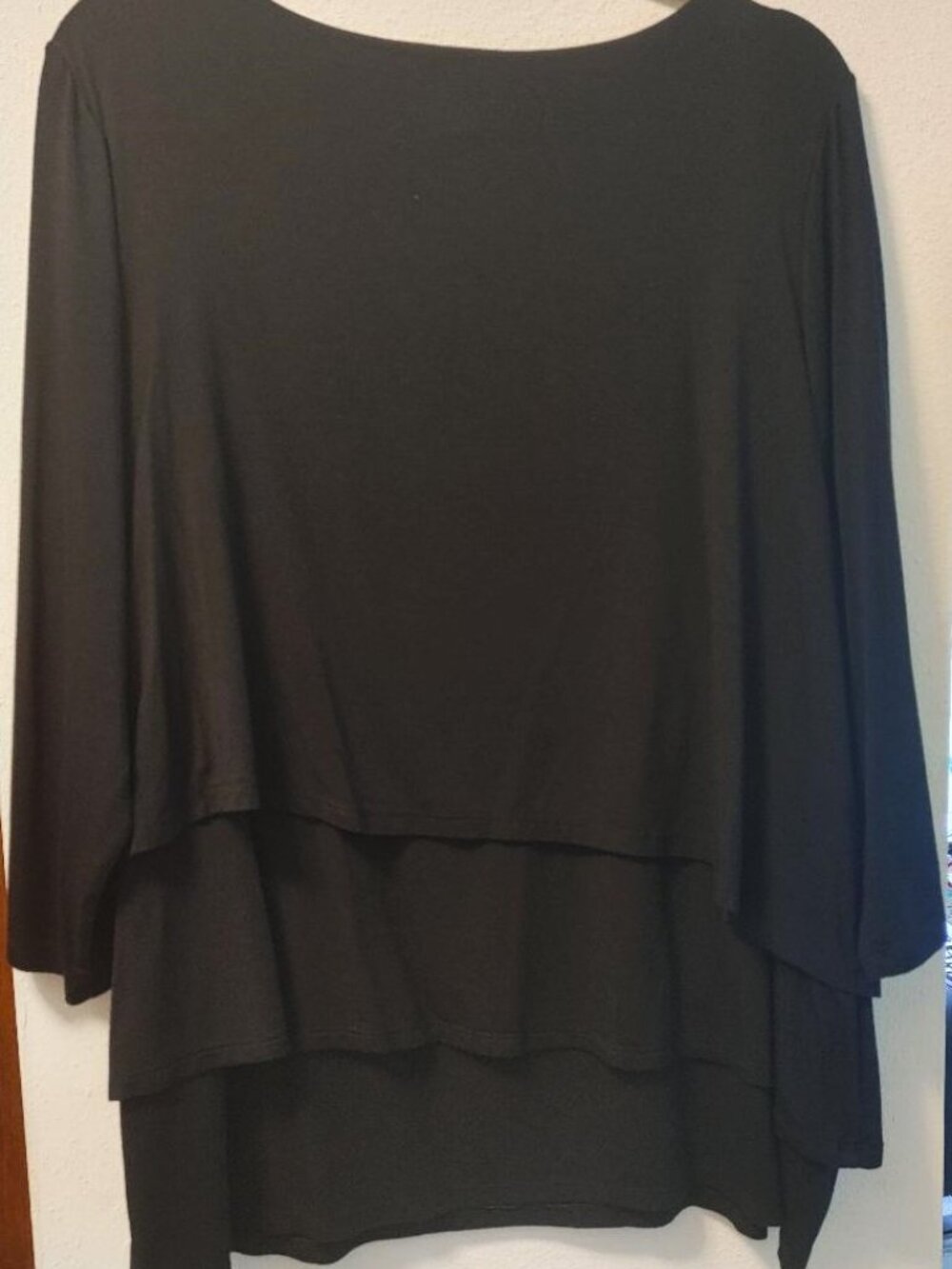 Chico's Black 3 Row Layered Chic Pullover 3/4 Sleeve Scoop Neck Size 3 (46" Bust
